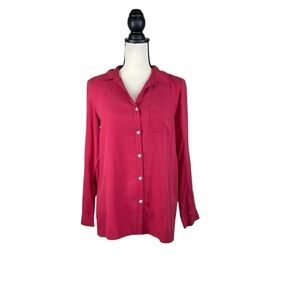 J Jill Size S Pink 100% Silk Long Sleeve Button Front Shirt
